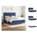 vidaXL Boxspringbett mit Matratze Blau 160x200 cm Stoff