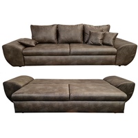 Big Sofa mit Schlaffunktion und Bettkasten XXL Couch im Vintage Look in Braun