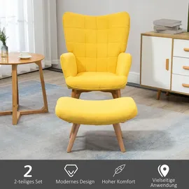 Homcom Ohrensessel Cord 80 x 99 x 80 cm Gelb mit Hocker
