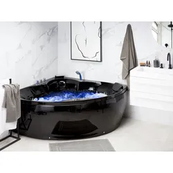 Whirlpool Badewanne schwarz Eckmodell mit LED 205  x 150 cm SENADO