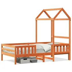 vidaXL Massivholzbett mit Dach Wachsbraun 90x190 cm Kiefer