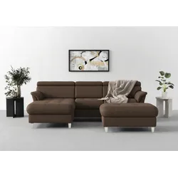 Ecksofa SIT & MORE "Marano L-Form", braun, B:257cm T:166cm, 100% Polyester, Sofas, inklusive Kopfteilverstellung, wahlweise mit Bettfunktion, Bettkasten