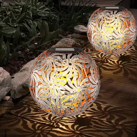 GLOBO LED Solar Kugelleuchte Geflecht Metall spritzwassergeschützt grau silberfarben
