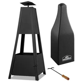 Gardebruk Gardebruk® Terrassenofen mit Abdeckung Schürhaken 102cm Groß Metall Feuerstelle Gartenkamin Feuerkorb Terrasse Garten