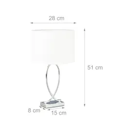 Relaxdays Tischlampe silber, Lampenschirm Gestell, Nachttischlampe Metall, Schirm rund, Eisen, HBT: 51x28x28 cm, weiß