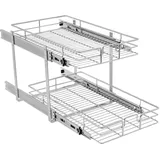 OMGGYER Gewürzregal Ausziehbar Küchenschrank Organizer, 2 Etagen Spülschrank Organizer Küche Schrankauszug, Küchenschrank Auszug Küchenschrankordnungssysteme, Silber, 15x22inch