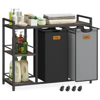 VASAGLE Wäschekorb 2 Fächer, kastanienbraun-tintenschwarz-taubengrau