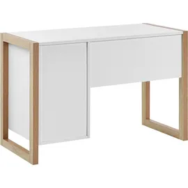 Beliani Moderner Bürotisch Schublade Schrank weiß/heller Holzfarbton Melamin PVC Johnson