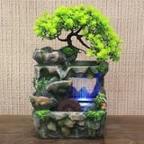 Zimmerspringbrunnen mit Pflanzen, Zimmerbrunnen Wasserfall Tischbrunnen Dekoration, Indoor brunnen Wasserspiel mit Farbwechsel LED Beleuchtung Zen Meditation Wasserfall mit Feng Shui Rad (B)