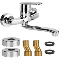 YYTECH Wasserhahn Küche Wandmontage Wasserhahn Wandmontage 360° Drehbar Armatur Küche Wandarmatur Kalt und Heiß Einhebelmischer Mischbatterie Spültischarmatur Mischbatterie, 24cm Schwenkarm, Chrom