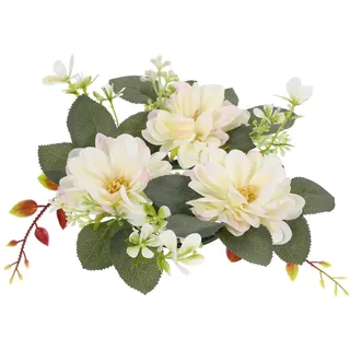 Garneck Blumen Kerzenringe Dahlie Eukalyptus Kerzenkranz Kerzen Kranz Ringe Dekokranz Seidenblumen Weidenkranz Hochzeit Kerzenhalter für Stumpenkerzen Stabkerzen Bauernhaus Landhaus Deko