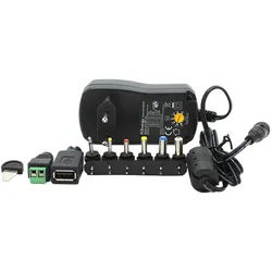Universal Steckernetzteil, 3-12V DC, 1,5A, 18W mit 6 Steckern + USB & Terminal Adapter