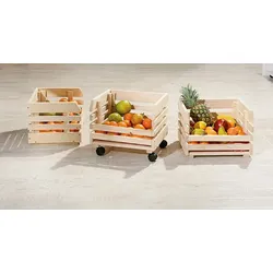 Frula Regal Obst und Gemüseaufbewahrung, 3 Kisten, natur.