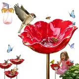 Metallgartenstecker mit Blume, 2026 Neu Gartenstecker Vogeltränke, Handgefertigter Metall-Gartenstecker mit Blume und Vogel, Vogeltränke Blumes, Dekorative Fütterschale für Vögel, Bienen(D,1)