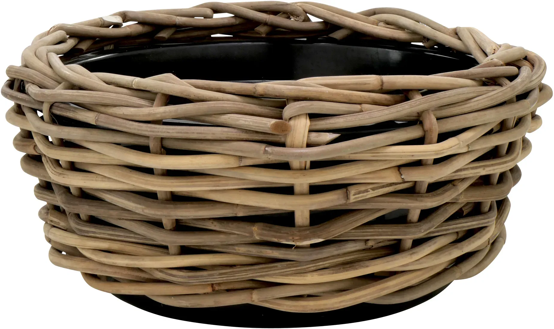 Korb Rattan D56H26cm Pflanzschale mit Einsatz  - grau