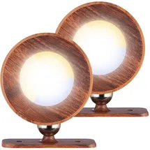 Lunartec 2er-Set CCT-LED-Wandlampen, Magnetfuß, dimmbar, Touchtasten, walnuss