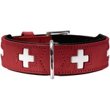 Hunter SWISS Hundehalsband, Leder, hochwertig, schweizer Kreuz, 47 (S-M), rot/schwarz