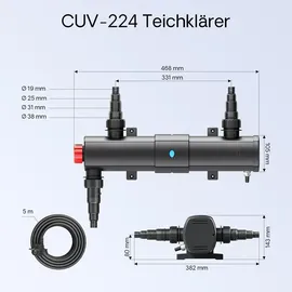 Wiltec SunSun Komplettset: CBF-350B Teichfilter bis 60000 L, NEO10000 SuperECO Teichpumpe 10000l/h 80W, CUV-224 Teichklärer mit 24W, Y-Verteiler