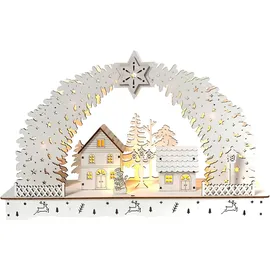 Hti-Living Schwibbogen Leuchtbogen in modernem Weiß Weihnachtsdorf