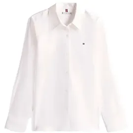 Tommy Hilfiger Regular Fit Hemdbluse mit Logo-Stitching, Weiss, 42