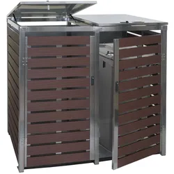 2er Mülltonnenverkleidung MCW-K14, Mülltonnenbox, 119x134x84cm WPC Edelstahl 78kg ~ Walnuss-Holzoptik