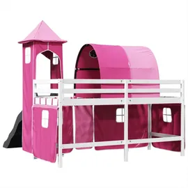 vidaXL Kinderhochbett mit Turm Rosa 90x200 cm Massivholz Kiefer