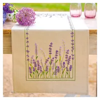 Vervaco Tischläufer Plattstich Stickpackung Lavendel, Stickbild gedruckt, 35x95cm