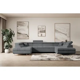 altdecor Ecksofa Cord 6-Sitzer Dunkelgrau
