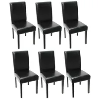 Mendler 6er-Set Esszimmerstuhl Stuhl Küchenstuhl Littau ~ Leder, schwarz,