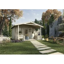 Weka 45 mm Weekendhaus 138 mit Vordach + Terrasse 380 x 580 cm - 50 % Rabatt auf Dacheindeckung