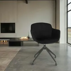 Kadima Design Wohnzimmerstuhl Schwarz Samtig  42cm Sitzhöhe  360° Drehfunktion  Komfortable Armlehnen  Metallrahmen