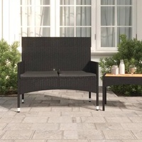 vidaXL Gartenbank 2-Sitzer mit Kissen Schwarz Poly Rattan