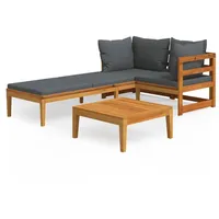 vidaXL 3-tlg Garten-Lounge-Set mit Dunkelgrauen Kissen Massivholz Akazie Modell 4