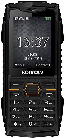 Konrow Stone Plus- Unzerbrechliches stoßfestes IP68 zertifiziertes Mobiltelefon- 2,4'' Display - Dual Sim - 2G Netz - 32MB + 32MB RAM- Lange Akkulaufzeit - Kamera, Bluetooth, Radio und Lampe - Schwarz