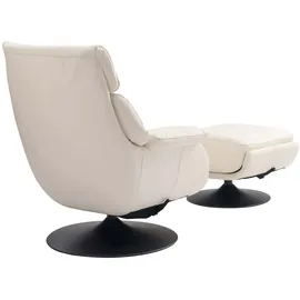 Mendler Relaxsessel mit Hocker HWC-K99, Fernsehsessel Sessel, Wippfunktion drehbar, Metall Echtleder/Kunstleder ~ creme-weiß