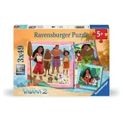 3 x 49 Teile Puzzle, Vaiana 2, Auf zu neuen Abenteuern