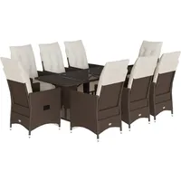 vidaXL 9-tlg. Garten-Bistro-Set mit Kissen Braun Poly Rattan