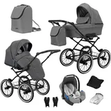 Retro Kinderwagen 3in1 2in1 Isofix Kombikinderwagen Set + Zubehör Farbauswahl Romantic Black by ChillyKids Stone ROM-06 2in1 ohne Babyschale