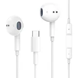USB C Kopfhörer, kabelgebunden mit Mikrofon und Lautstärkeregler, iPhone 16 Kopfhörer HiFi Stereo Ohrhörer/Apple Kopfhörer mit Kabel für iPhone 16/15/Samsung Galaxy S24/iPad Pro/Google Pixel/Xiao-mi