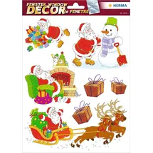 Herma 15113 Fensterbilder Weihnachten Weihnachtsmann Schneemann Geschenke, 7 Stück, selbstklebend, Kinder Fensteraufkleber, ablösbare Winter Fenstersticker, Fensterfolie Kinderzimmer Weihnachtsdeko