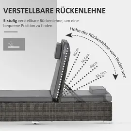 Outsunny Poly-Rattan, Grau, Kunststoff, 60x91x195 cm, Gartenmöbel, Gartenliegen