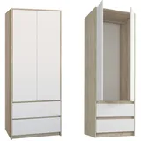 home collective Kleiderschrank mit 2 Türen und 2 Schubladen Sonoma Weiß Holzwerkstoff, 63x180x55 cm Schlafzimmer, Kleiderschränke