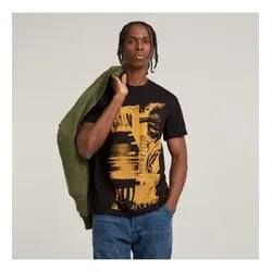 G-Star für Herren. D25532-336-6484 Magazin Print T-shirt schwarz (S), Lässig, Kurzarm, Bio-Baumwolle, Nachhaltig