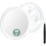 Auxmir 10X Vergrößerungsspiegel 10-Facher mit 3 Saugnäpfen, 10cm Runde Make Up Spiegel mit Vergrößerung, Schminkspiegel für Zuhause, Badezimmer und unterwegs, tragbar, Entfernung von Mitesser/Blasen