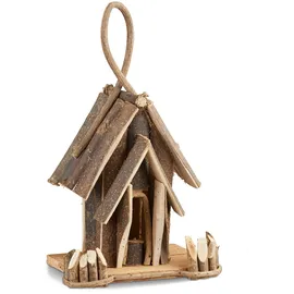Relaxdays Deko Vogelhaus mit Aufhängung Braun,Hellbraun