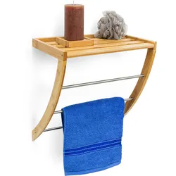 Relaxdays Wandhandtuchhalter Bambus, 3 verchromte Metallstangen, HxBxT:40x38x24,5cm, feuchtigkeitsresistent, natur
