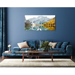 queence Acrylglasbild »Echo«, See-Seelandschaft-Berge-Berge & Alpenbilder-Wald-Waldbilder-Seebilder, (1 St.), Fine Art-Print in Galeriequalität queence Farbe Bild(er): blau/gelb