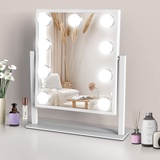 TUREWELL Hollywood Make-up-Spiegel mit Lichtern, großer beleuchteter Kosmetikspiegel mit 3 Farblicht und 9 dimmbaren LED-Leuchtmitteln, Smart-Touch-Control-Bildschirm und 360-Grad-Drehung