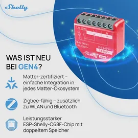 Shelly 1PM Gen4 Unterputz Relais max 16A 1 Kanal WLAN, Bluetooth, Matter, Zigbee Smart-Schalter 2er Pack