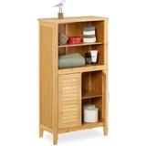 Relaxdays Badezimmerschrank LAMELL Bambus, HBT: ca. 92 x 25 cm, Badschrank mit Türen in Lamellen-Optik, natur,